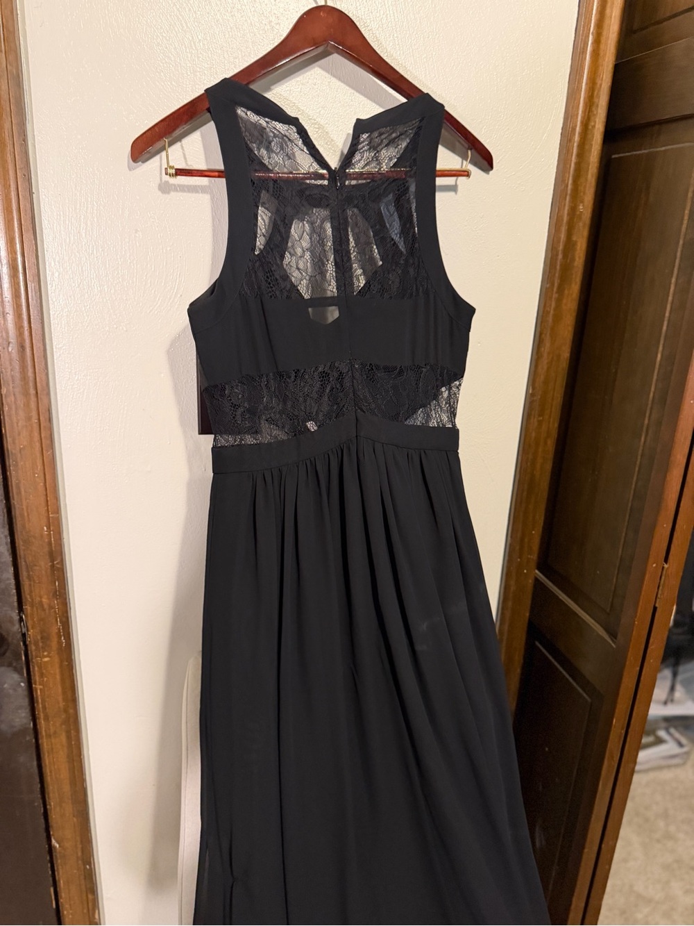 BCBGeneration Black Lace-Panel Maxi Slip Dress